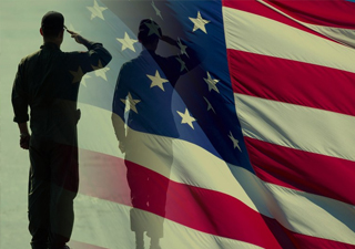 Image of soldier saluting The American Flag